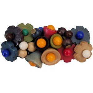 Czechoslovakia Glass And Wood Bead Bar Pin, Signed M156